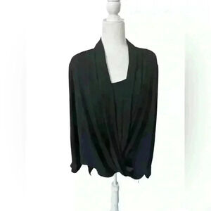 NY Collection Draped Open Front Blouse XL, Black, Flowy, Versatile and Timeless